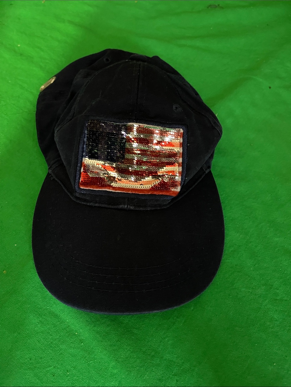 Wembley Black Baseball Cap with Sequin American Flag Patch